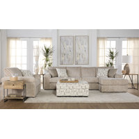 Oliwier Wide Wale Corduroy Sectional Sofa Chaise with Armchair and Ottoman, Parchment by Latitude Run