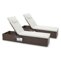 Ebern Designs 2 Pcs Patio Chaise Lounge With 6-level Backrest, Comfy Seat Cushion & Headrest by Ebern Designs