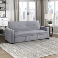 Artjom 83.5" Modern & Contemporary Convertible Sofa with Velvet Fabric Upholstery, Hidden Storage, Cup Holders and Charging Ports by Everly Quinn