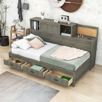 Auddis Wood Daybed with 3 Storage Drawers and Shelves
