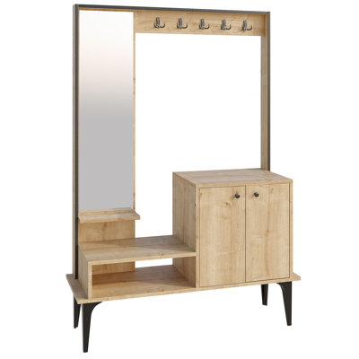 Hall Tree With Mirror, Cabinet And 10 Hooks by 17 Stories