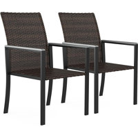 Patio Outdoor Dining Chairs Wicker Armchair With Steel Frame For Garden Yard And Deck, Brown- Set Of 2 by Latitude Run
