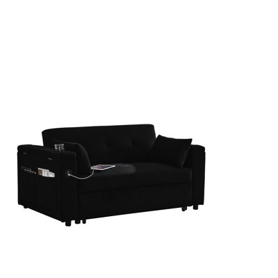 54" Pull-Out Sleeper Sofa Bed Double Seat Recliner Sofa Bed With Armrests With Storage And Side Pockets by Mercer41