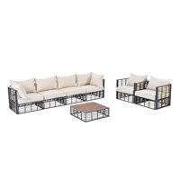 Modern Minimalist 7-Piece Metal Patio Sectional Sofa Set, All-Weather Garden Conversational Furniture Set With Thick Cushions And Coffee Table For Ind by Latitude Run