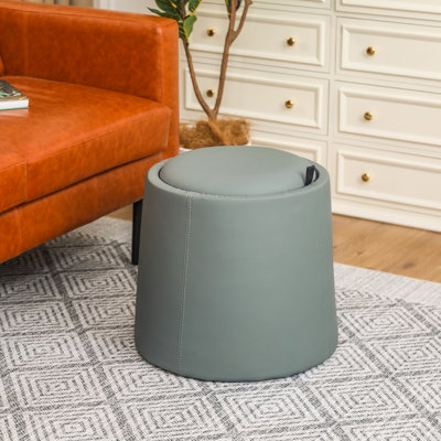 18 Inches  round ottoman with storage, Small foot rest for couch, Faux Leather Upholstered footstool by Ebern Designs