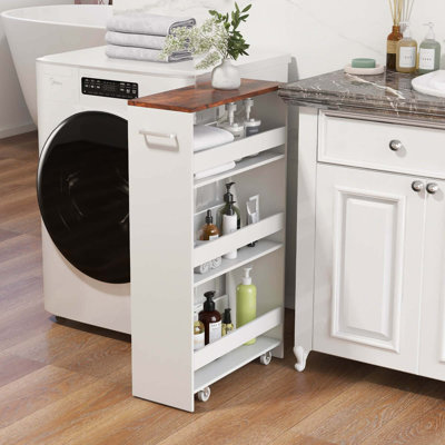 Ebern Designs 4-tier Rolling Storage Cart 8" Slim Kitchen Cart On Wheels With Open Shelves by Ebern Designs