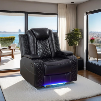POPO-37.5" Breathing Leather Power Recliner Chair with LED Light and Storage Armrest