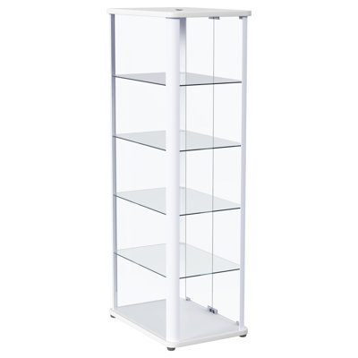 Damion 4-Shelf Display Curio Cabinet With Led And Clear Tempered Glass Shelves Glossy White by Wrought Studio