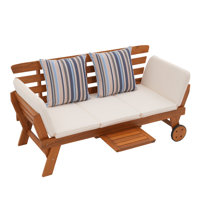 75.2’’ Acacia Outdoor Foldable Patio Daybed With Removable Cushions & Wheel by Winston Porter
