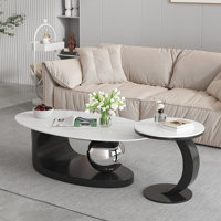 51.18" White Stone + Carbon Steel Oval Coffee Table Sets by Orren Ellis