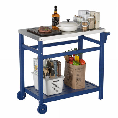 Outdoor Prep Cart Dining Table For Pizza Oven, Patio Grilling Backyard Bbq Grill Cart-HDPE