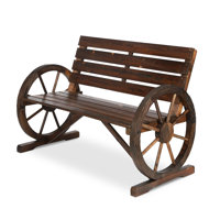 Outdoor Wagon Wheel Bench, Rustic 2-Person Seat Patio Bench W/Slatted Design And Carbonized Finish, Outdoor Patio Furniture W/550Lbs High Capacity For by Millwood Pines