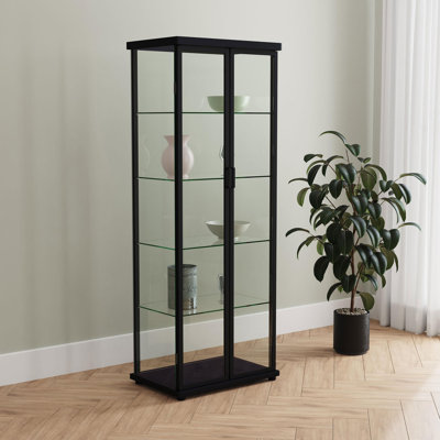 Damion 4-Shelf Display Curio Cabinet With Led And Clear Tempered Glass Shelves Black by Wrought Studio