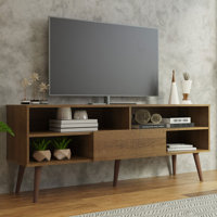 Ceon Modern TV Stand with 1 Door and 4 Shelves with Cable MANAGEMENT for 55, 65 Inch Media Storage Media Console Living Room and Bedroom Entertainment
