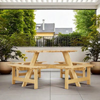 Tanaiya Outdoor 8-Person Round Picnic Table with 4 Built-in Benches
