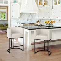 Kuenn 26.4" H Counter Height Bar Stools Set Of 2, Modern Barrel Counter Stools With Backrest And Arms, Metal Legs, Upholstered Accent Barstools For Ki by Hokku Designs