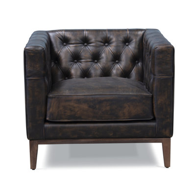 33" Brown Antiqued Top Grain Leather Tufted Club Chair by Williston Forge