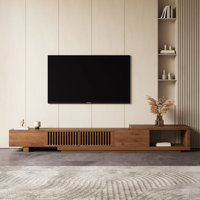 Roanoke 78"-103" Retracted Extendable TV Stand -Wood TV Console Media Cabinet with Storage,Walnut by Ebern Designs