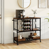 Costway 3 Tiers Bar Cart Home Serving Cart On Wheels With Glass Racks Wine Holders by 17 Stories