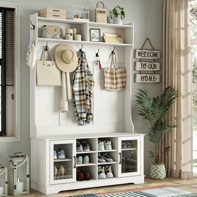 Jaxsin Hall Tree 47.3" Wide with Bench and Shoe Storage,4-in-1 Design Coat Rack for Entryway by Red Barrel Studio