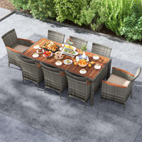 9 Pieces Outdoor Wicker Dining Set With Acacia Wood Table And 8 Armchairs by Wildon Home