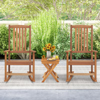 Costway Wood Folding Square Table & 2pcs Rocking Chair Set With Slatted Seat & Tabletop