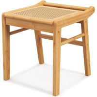 Vanity Stool, Bamboo Ottoman Foot Rest With Rattan Seat, Anti-Slip Foot Pads, Makeup Vanity Chair Bench For Bedroom Living Room Entryway, Capacity 265