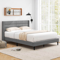 Costway Bed Frame With Wingback Headboard Linen Upholstered Platform Bed Gray by Ebern Designs