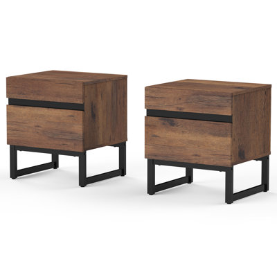 Guildford 2 Pack Modern End Table With Drawer , Farmhouse Sofa Table, Wood Rustic Side End Table For Living Room, Nighstand For Bedroom by Latitude Run
