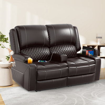 Loveseat Recliner Sofa, Leather Loveseat with Removable Armrest, USB Ports, Cup Holders
