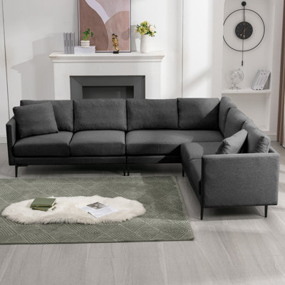 Ivy Bronx Modular Sectional Sofa, L-shaped Couch With Linen Fabric, Corner Couches And Sofas For Living Room by Ivy Bronx
