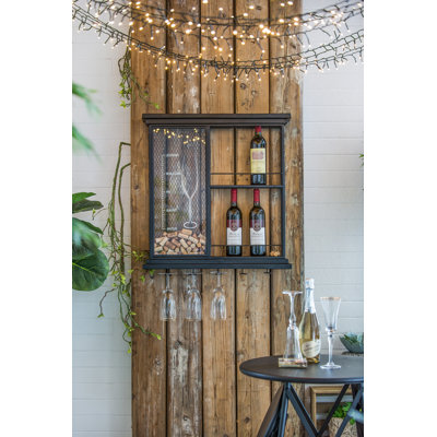 Floating Wine Bar Shelf - 26" x 5" x 28" - Black by 17 Stories