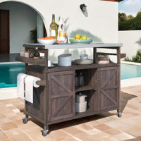 Leokadia Outdoor Farmhouse Kitchen Island with Stainless Steel Top