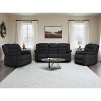 One Reclining Sofa Set, Microfiber Manual Recliner Couch Set, 3 Piece Recliner Set with Loveseat, Drop Table & Cup Holders