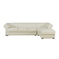 Nivaldo 132.5" Button Tufted Genuine Cowhide Leather Classic Chesterfield Living Room Sectional by Wildon Home
