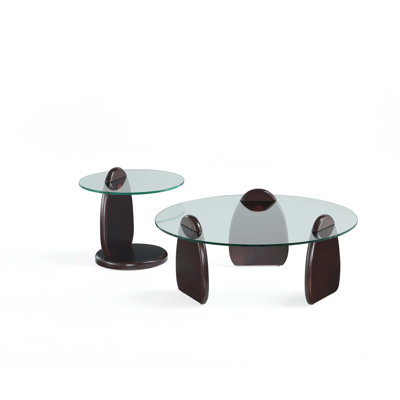 Artesia 2-Piece Solid Wood Living Room Table Set with Tempered Glass Top Coffee Table and End Table by Manhattan Comfort
