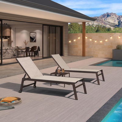 Ebern Designs Larger Patio Lounge Chairs with Side Table and Wheels for All Weather by Ebern Designs
