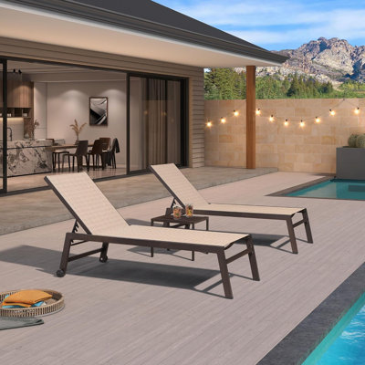 Ebern Designs Larger Patio Lounge Chairs with Side Table and Wheels for All Weather by Ebern Designs