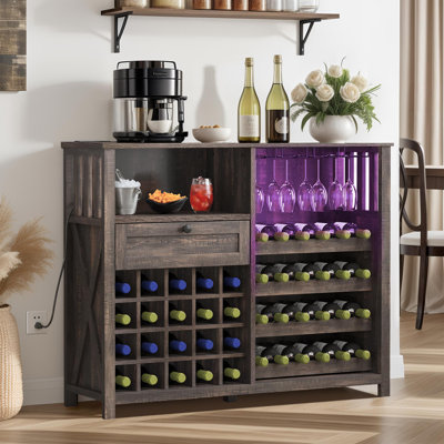 Jennavee Sideboard Home Bar with 44 Bottle Wine and Glass Rack by Loon Peak