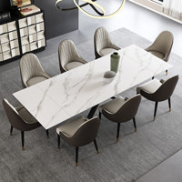 Kerius 9 - Piece 70.86" to 102.36" Extendable Rectangular Sintered Stone Dining Table with 8 Leather Chairs Dining Set by Corrigan Studio