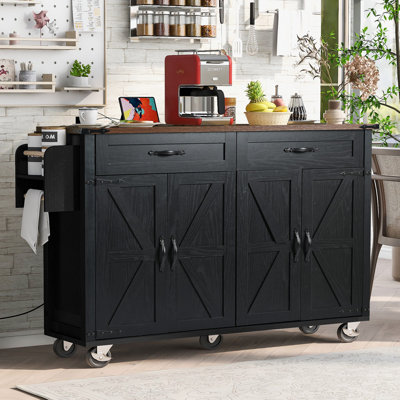 Durarte 53.5"W Kitchen Island, Locking Wheels, Drop Leaf by Red Barrel Studio