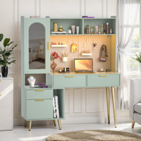 Osage 48" × 61" Makeup Vanity Desk with LED Light & Charging Station by Mercer41