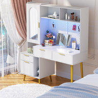 Osage 48" × 61" Makeup Vanity Desk with LED Light & Charging Station by Mercer41