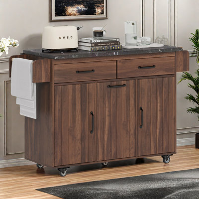 43"W Kitchen Island with Trash Can Compartment and Drop Leaf by Ebern Designs