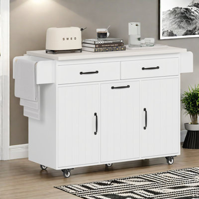 43"W Kitchen Island with Trash Can Compartment and Drop Leaf by Ebern Designs