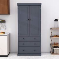 Natalene Kitchen Pantry, Freestanding Tall Cabinet with 3 Drawers and Adjustable Shelves