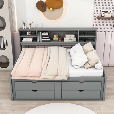 Wood Full Daybed with Cabinets, Shelves and Drawers by Wildon Home