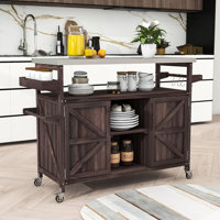 Miho Rolling Kitchen Island with Storage Cabinet, Grill Table with Stainless Steel Top and Spice Rack by Gracie Oaks