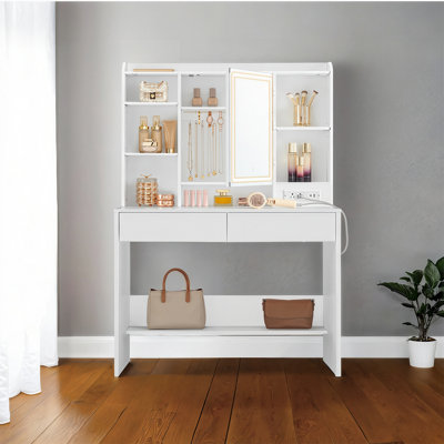 Makeup Vanities With Power Outlets, Dimmable Led Lights by Ebern Designs