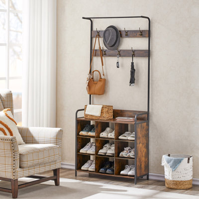 Hodierne Coat Rack, Hall Tree with Shoe Rack for Entryway, 3-in-1 Entryway Coat Rack by 17 Stories
